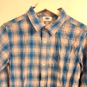 Old Navy Boys Flannel Plaid Shirt Blue & White Sz XL